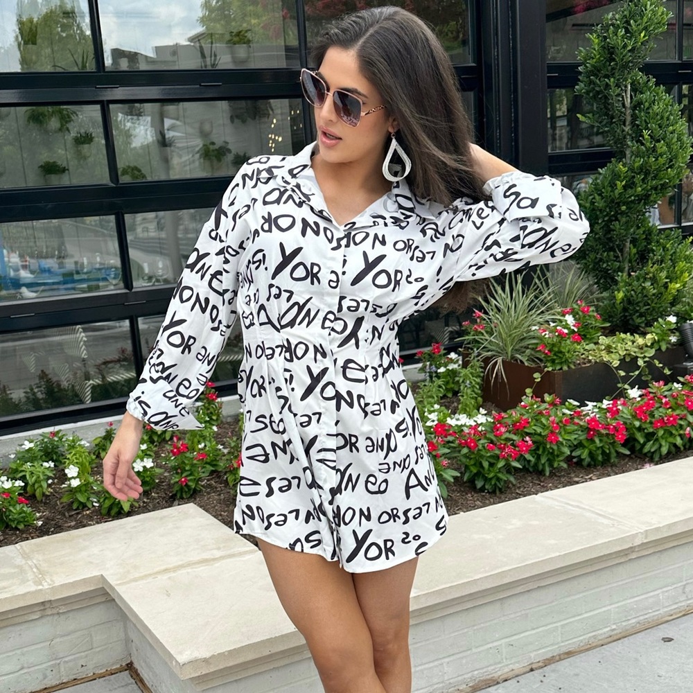 Mixed Words Shirt Dress Fashion Nova